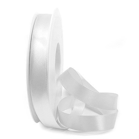 Satinband 15mm breit, 25m-Rolle: WEISS (001)