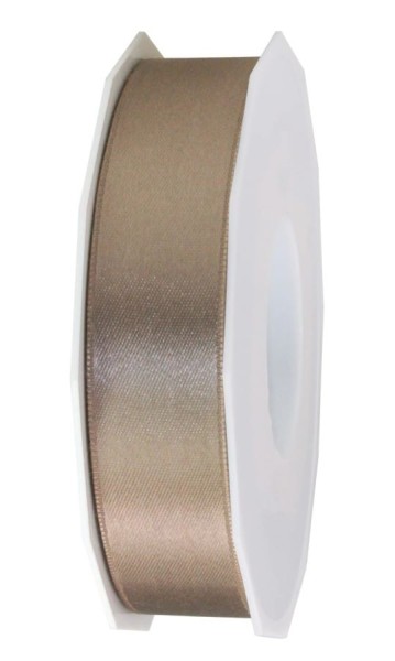 Satinband, taupe: 25mm breit / 25m-Rolle, mit feiner Webkante.